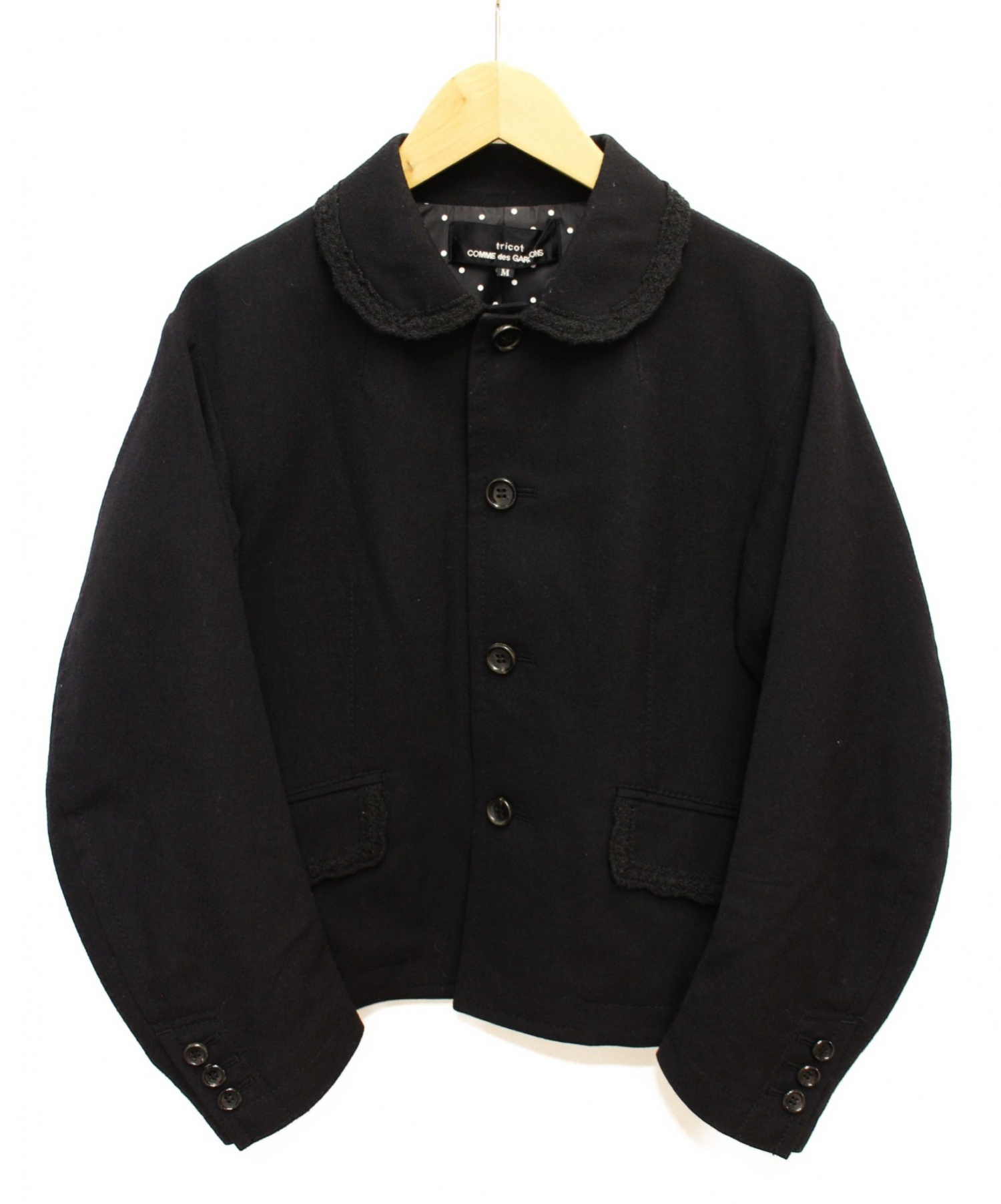 tricot COMME des GARCONS (トリコ コムデギャルソン) 丸襟ウールジャケット ブラック サイズ:M｜ブランド古着の通販