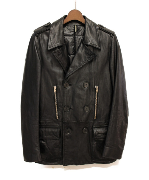 Dior Homme (ディオールオム) 中綿レザーPコート ブラック サイズ:44 羊革｜ブランド古着の通販サイト【ブランドコレクト】