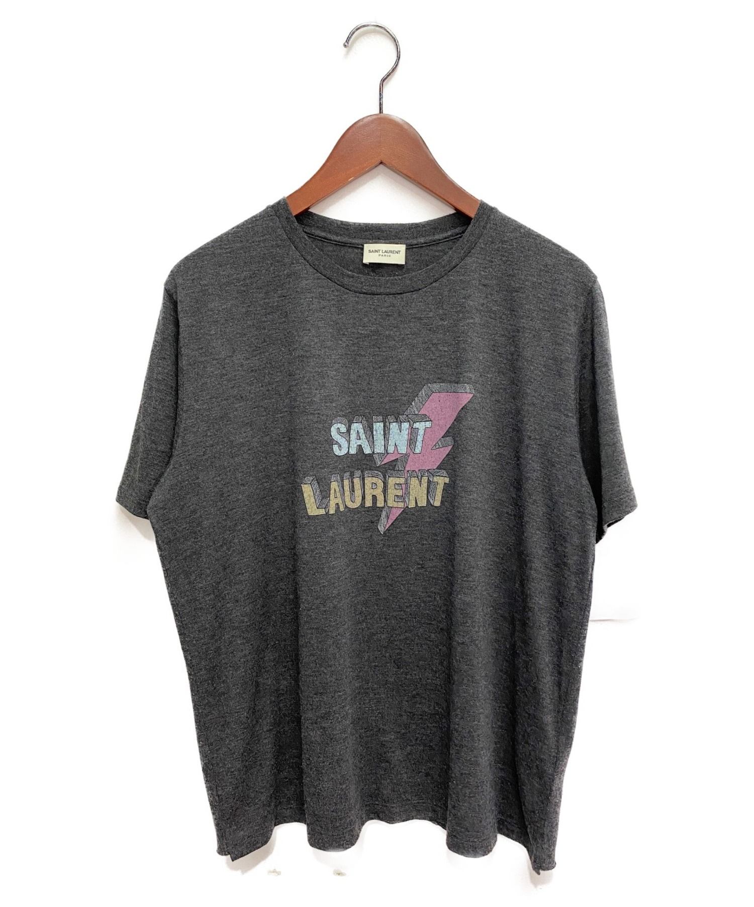 Saint Laurent Paris (サンローランパリ) ライトニングボルトTシャツ グレー サイズ:M｜ブランド古着の通販サイト