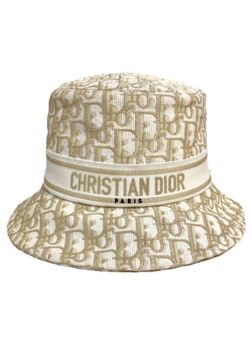 Christian Dior (クリスチャン ディオール) オブリークバケットハット ベージュ サイズ:58cm｜ブランド古着の通販サイト