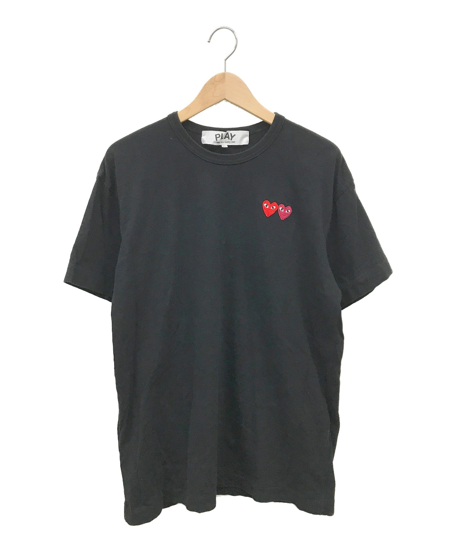 PLAY COMME des GARCONS (プレイコムデギャルソン) ダブルハート刺繍Tシャツ ブラック サイズ:XL｜ブランド古着の通販