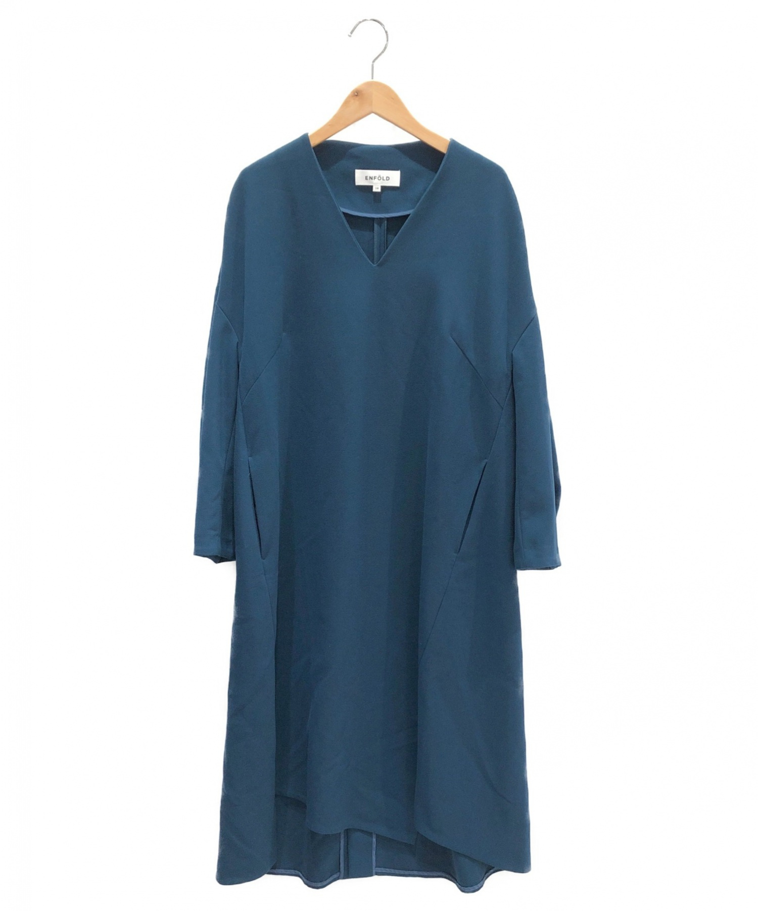 ENFOLD (エンフォルド) スポンジダブルクロススリットVネックドレス ブルー サイズ:38 2019AW｜ブランド古着の通販サイト