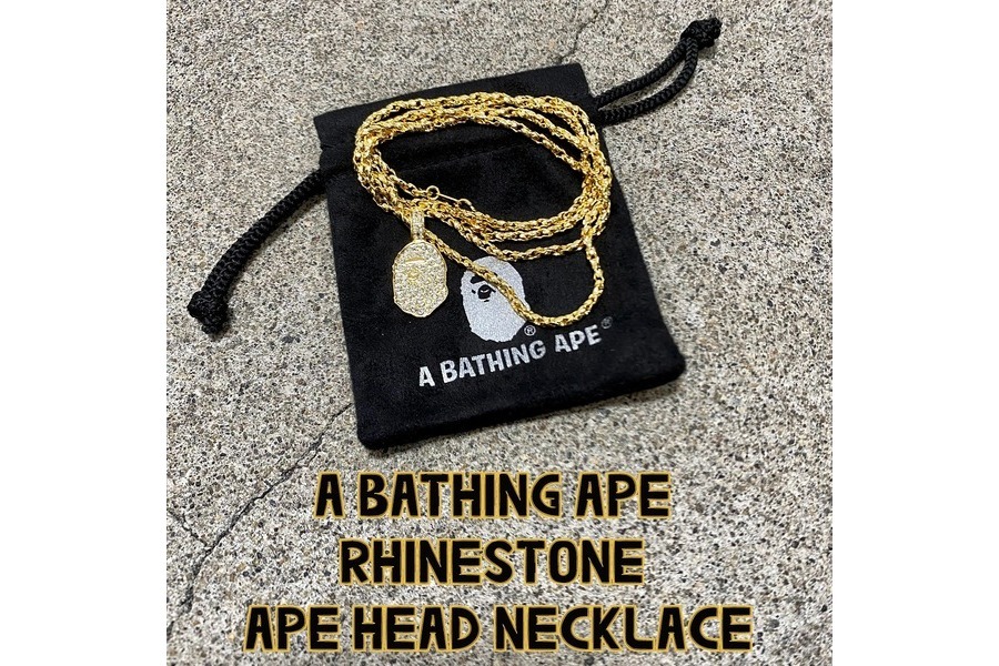 A BATHING APE - BAPE RHINESTONE APE HEAD NECKLACE GOLDの+mu-8.com