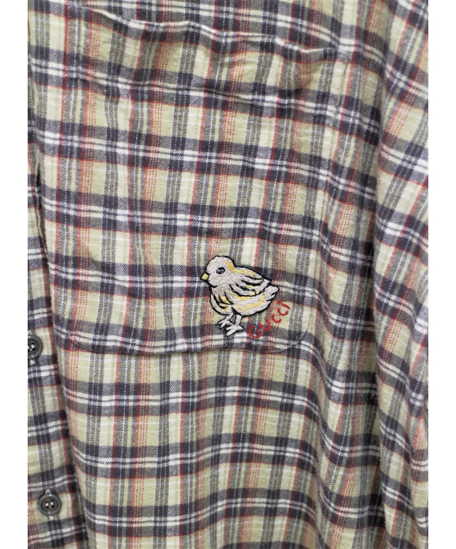 グッチ バード刺繍 チェック シャツ 39/15 1/2 M相当 シャツ トップス メンズ グランドセール