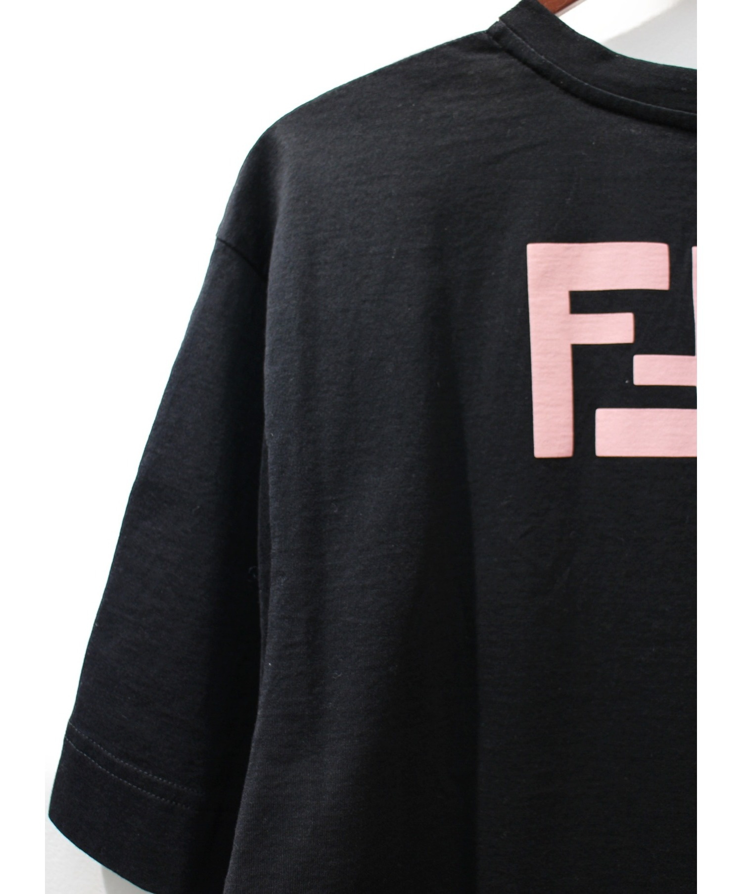 FENDI (フェンディ) バイカラーロゴTシャツ ホワイト×ブラック サイズ 