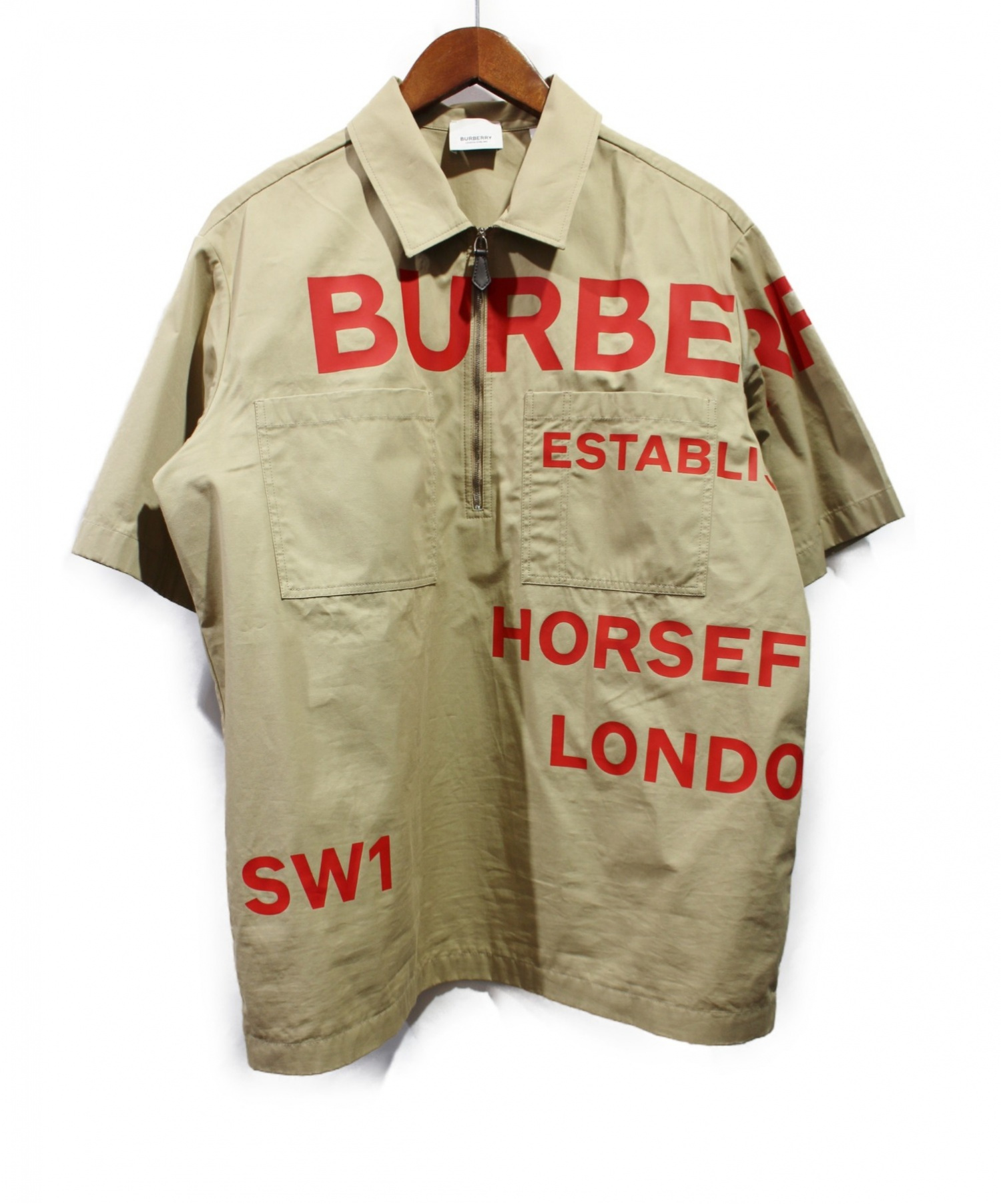 BURBERRY (バーバリー) ハーフジップシャツ ベージュ サイズ:38 