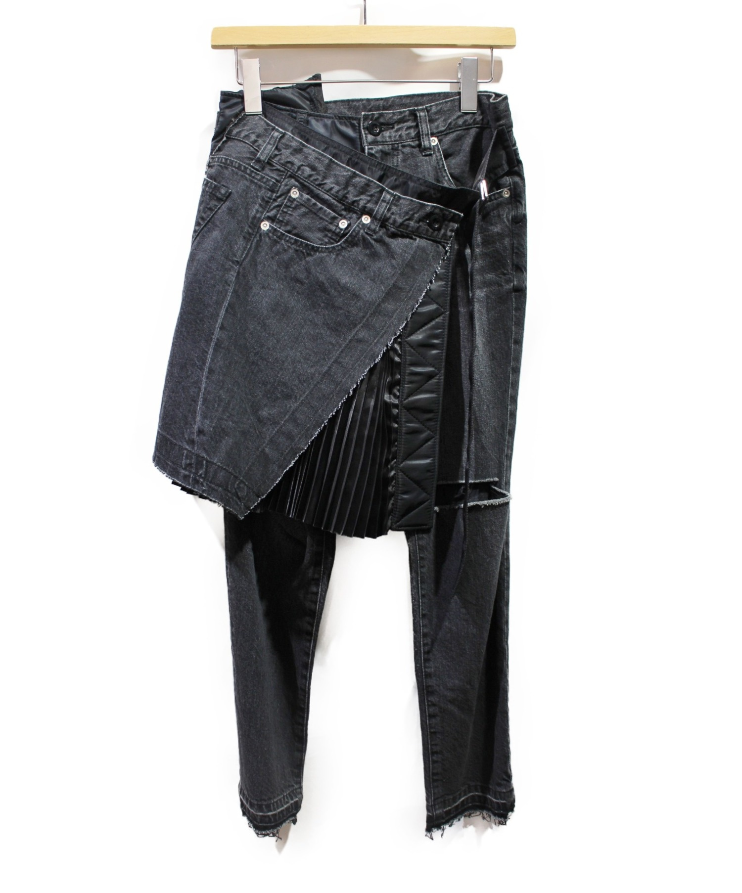 sacai (サカイ) ラップスカートデニムパンツ ブラック サイズ:1