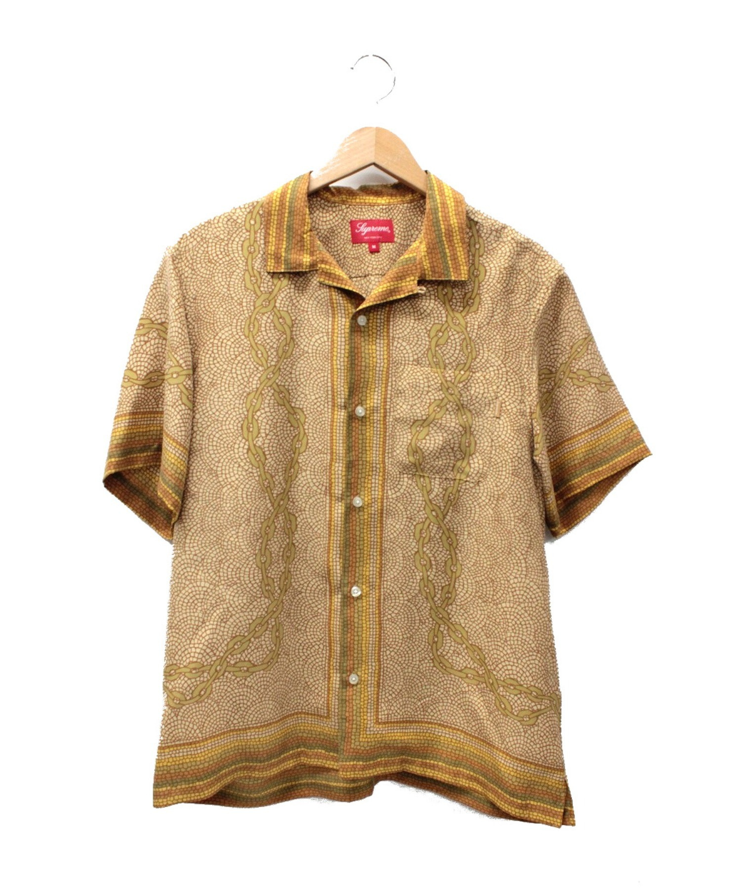 ナチュラルネイビー supreme Mosaic Silk S/S Shirt L tan シャツ - シャツ