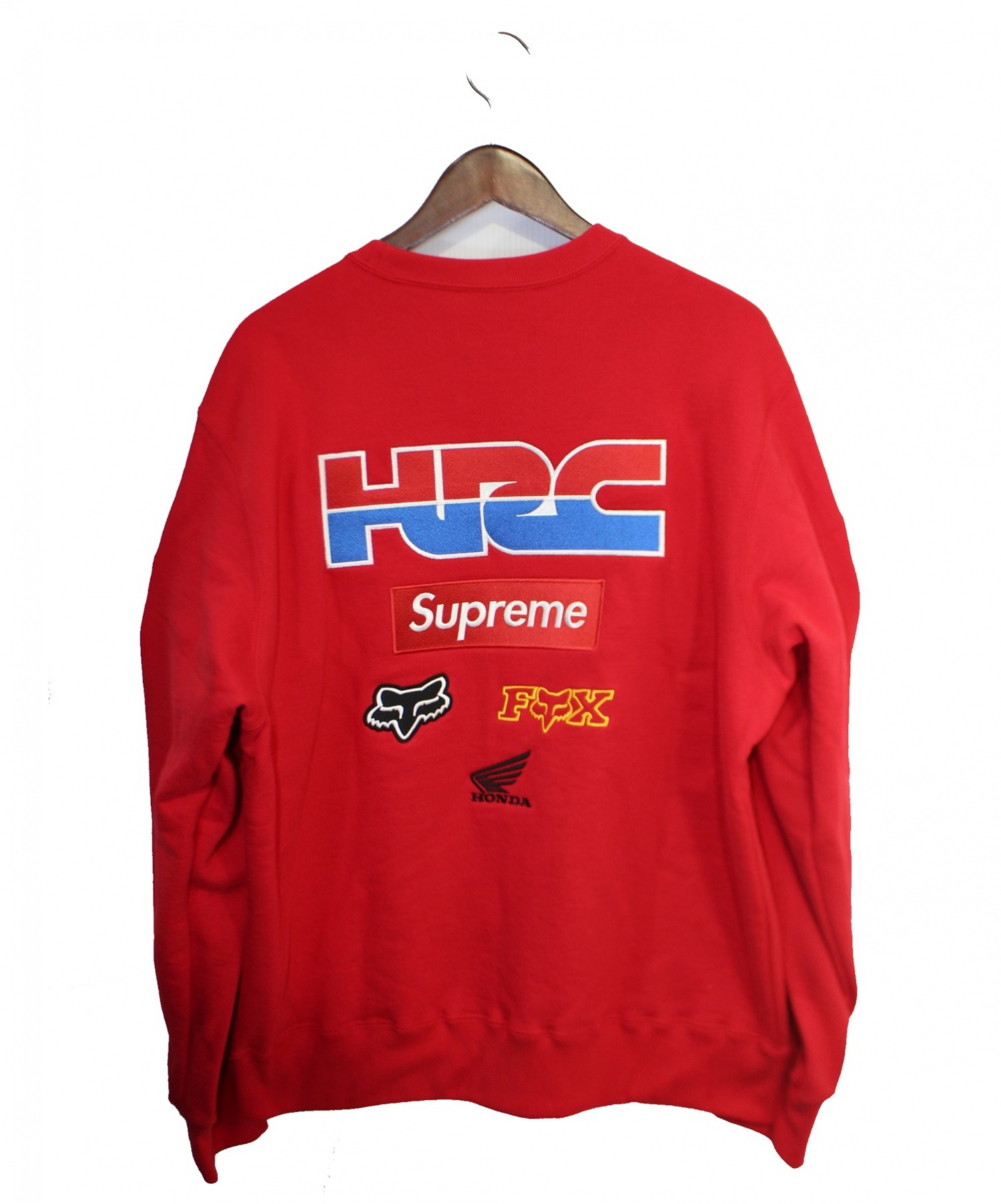 L）未使用品 納品書付き Supreme Honda Fox Racing Crewneck Red L