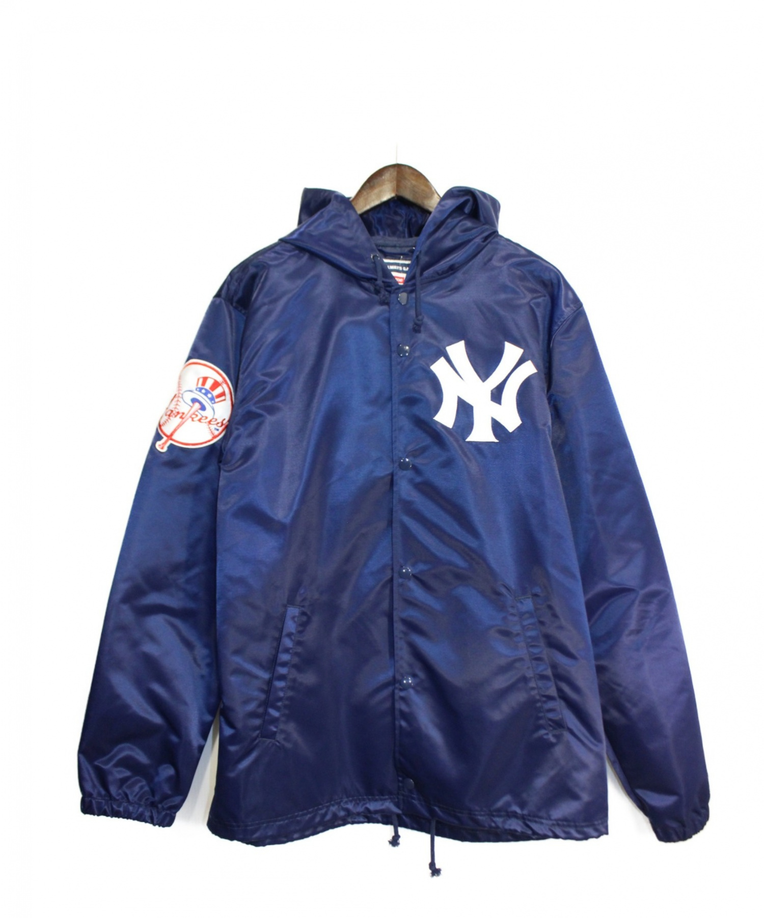Supreme New York Yankees 47 Brand シュプリーム ニューヨークヤンキース フォーティーセブンブランド Satin Hooded Coaches Jacket ネイビー サイズ L 未使用品 ブランド古着の通販サイト ブランドコレクト