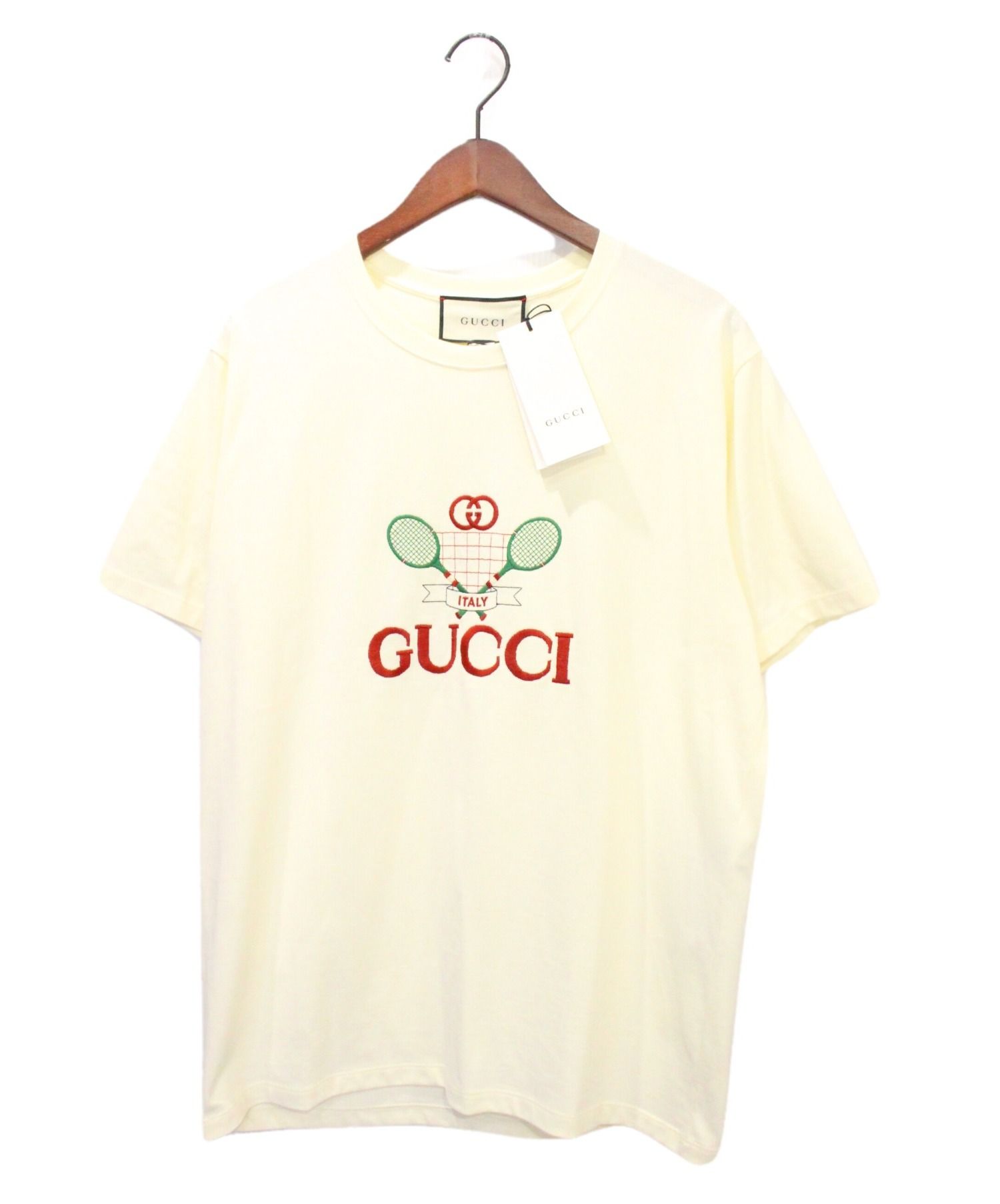 GUCCI Tシャツ カットソー 刺繍 テニスラケット ライトベージュ XS-