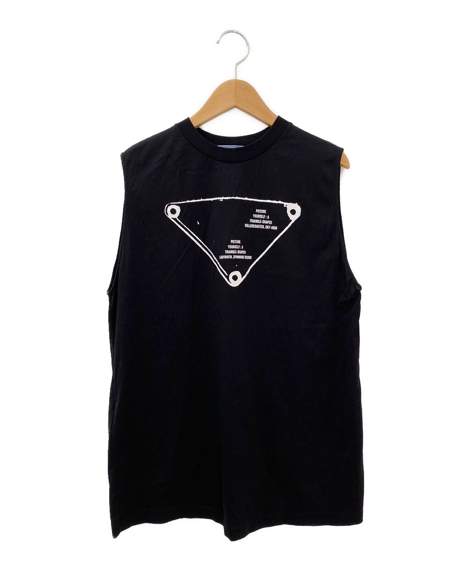 PRADA (プラダ) プリントノースリーブTシャツ ブラック サイズ:M
