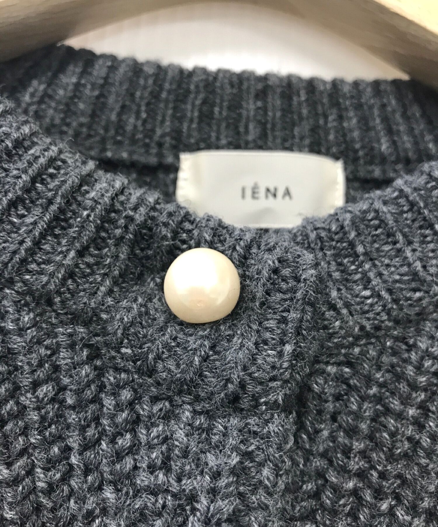 イエナ IENA 21AW パール釦片畔ラグランクルーカーディガン ニット 紺-