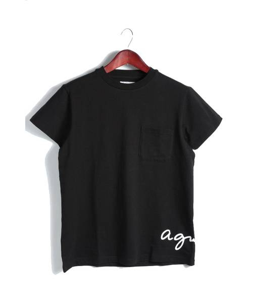 agnes b×Adam et Rope (アニエスベー×アダム エ ロペ) サイドプリントポケットTシャツ ブラック サイズ:L 未使用品